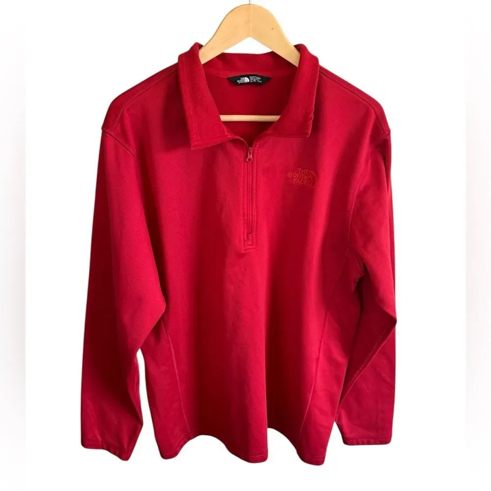 The North Face Men’s Red Logo Quarter-Zip Sweatshirt Fleece Pullover, XL